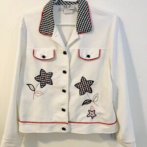 VTG Cowgirl jacket women's 10 black gingham/white retro country western floral